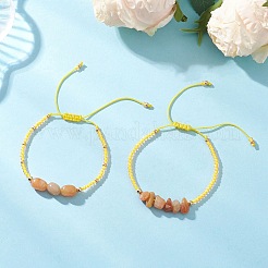 2 шт. плетеные браслеты из натурального красного авантюрина и стеклянных бусин для женщин&nbsp;BJEW-MZ00247-01