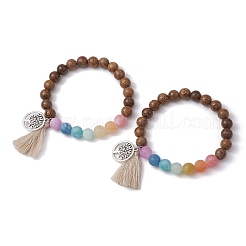 Браслет из натурального окрашенного белого нефрита и дерева&nbsp;BJEW-JB10056