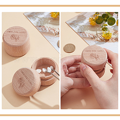 Круглые деревянные коробки для хранения пуповины с резным узором в виде розы&nbsp;AJEW-WH0695-249