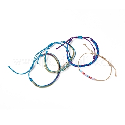 4шт 4 стильных браслета из сплава и стеклянных плетеных бусин&nbsp;BJEW-B065-09E