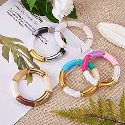 Карамельный цвет массивные изогнутые трубки акриловые бусины стрейч браслеты набор для женщин&nbsp;BJEW-SW00015