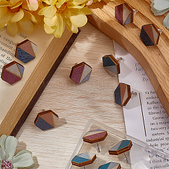 12 шт. 3-х цветные серьги-гвоздики из дерева в этническом стиле&nbsp;EJEW-SC0001-68