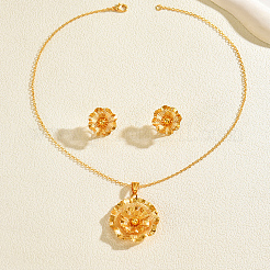 Комплекты из серег-гвоздиков и ожерелий с подвесками в форме полых латунных цветов для женщин&nbsp;MA5194