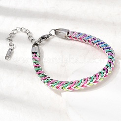 Браслеты из цепочек из нержавеющей стали 304 и плетеного нейлона для женщин&nbsp;LS-BJEW-A152-01P