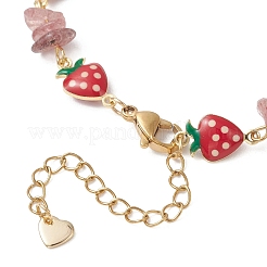 Браслеты из натуральных бусин из клубничного кварца и латунной эмалевой цепочки для женщин&nbsp;BJEW-JB13149