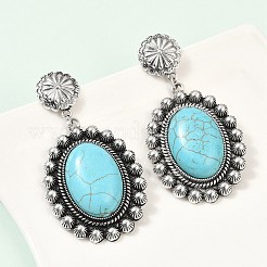 Серьги-гвоздики из сплава синтетической бирюзы&nbsp;LS-EJEW-U053-01AS