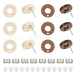 20 шт. 2 стиля фурнитуры для сережек-гвоздиков из натурального ясеня в форме пончика&nbsp;EJEW-TA0001-35