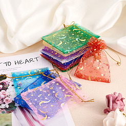 100 шт. подарочные пакеты из органзы с принтом звезд и луны 10 цветов&nbsp;OP-YS0001-02A