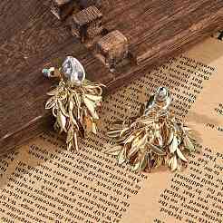 Серьги-гвоздики с кисточками из сплава в форме листа для женщин&nbsp;EJEW-A122-02G