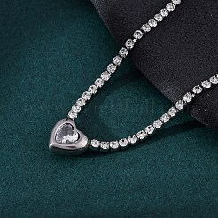 Ожерелья из нержавеющей стали 304 с подвеской в форме сердца из прозрачного кубического циркония для женщин&nbsp;NJEW-Z044-15P-02