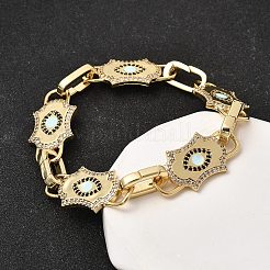 Латунные браслеты-цепочки с микропаве из кубического циркония для женщин&nbsp;BJEW-H639-13G