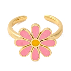 Стойка покрытие цветок латунь эмаль открытые манжеты кольца для женщин&nbsp;RJEW-S242-10A