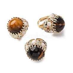 Полукруглые кольца-манжеты из натурального тигрового глаза с кубическим цирконием&nbsp;RJEW-M076-01G-03