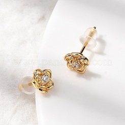 Серьги-гвоздики из латуни с микро-паве и прозрачным фианитом&nbsp;EJEW-P331-05G