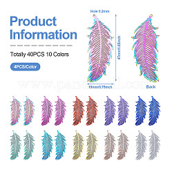 40 шт. 10-х цветные филигранные подвески из нержавеющей стали 201&nbsp;STAS-TA0001-92