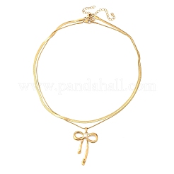 Двухслойные ожерелья с подвеской-бантом из нержавеющей стали 304 для женщин&nbsp;LS-NJEW-Z108-01G