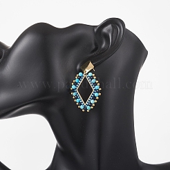 3 пара серег-гвоздиков с подвесками из смешанных камней и стекла в форме ромба&nbsp;EJEW-MZ00666