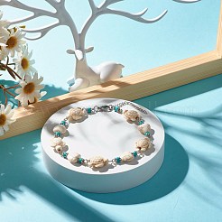 Браслет из синтетической бирюзы с бисером в виде сердца и черепахи&nbsp;AJEW-AN00459-01