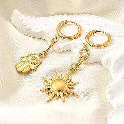 Серьги-кольца «солнце и пальма» из нержавеющей стали 304 с микропаве из прозрачных кубических цирконий&nbsp;EJEW-B140-09G