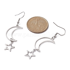 Не тускнеющие полые серьги-подвески в форме звезды и луны из нержавеющей стали 304&nbsp;EJEW-JE05311-02