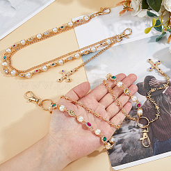 2 шт. 2 стиля акриловые цветные стразы и круглые пластиковые звенья цепи с подвесками в виде креста из сплава для джинсов&nbsp;AJEW-HS0001-26KCG