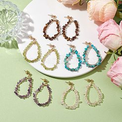 Серьги-гвоздики с подвесками-каплями из натуральных драгоценных камней&nbsp;EJEW-JE05748