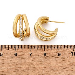 Серьги-гвоздики из латуни с тройной буквой С и микропаве из прозрачных кубических цирконий&nbsp;EJEW-R025-11G