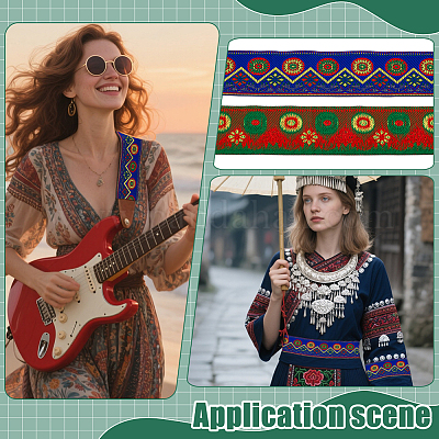 Плоские круглые полиэстеровые ленты с цветочным узором для вышивки&nbsp;OCOR-WH0078-463C-1