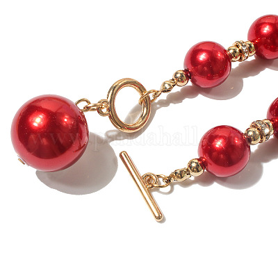 Комплекты из круглых бусин с подвесками и висячих серег из искусственного жемчуга из АБС-пластика для женщин WGD1C77-04-1