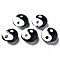 Handmade Lampwork Beads, Flat Round with Tai Ji, Black, 16x8~9mm, Hole: 1.5mm