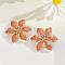 Alloy Rhinestone Stud Earrings, with Enamel, Golden, Flower, Sandy Brown, 40x36mm
