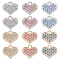 48Pcs 6 Colors Alloy Charms, with Rhinestone, Heart, Platinum, Mixed Color, 13.5x15x2mm, Hole: 2mm, 8pcs/color