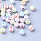 Craft Acrylic Beads, Round with Cross, White, 7~8mm, Hole: 1.5mm