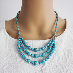 Ожерелья-нагрудники из 3 слоя сплава и окрашенной синтетической бирюзы в этническом стиле&nbsp;FS-WGD33AA-02