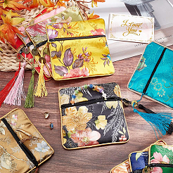 10 шт. 10-х цветные квадратные тканевые мешочки на молнии в стиле ретро&nbsp;ABAG-PH0001-31