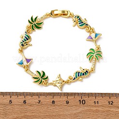 Браслеты из латуни с кубическим цирконием и эмалевыми звеньями на морскую тематику для женщин&nbsp;BJEW-F514-01B-G
