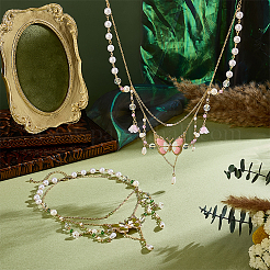 2 шт. 2 цвета сплава эмаль бабочка кулон двухслойные ожерелья для женщин&nbsp;NJEW-OC0001-05