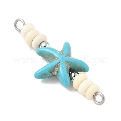 10 шт. 2-цветные синтетические бирюзовые подвески-браслеты в форме морской звезды-рондель с бусинами-соединителями&nbsp;PALLOY-JF04014