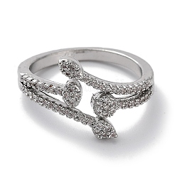 Латунные микро проложить манжеты кольца кубического циркония&nbsp;RJEW-G310-14P