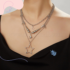 Звездные железные цепи браслеты с подвесками и цинковый сплав звезда кулон 3 слой ожерелья для женщин&nbsp;SJEW-SC0001-02