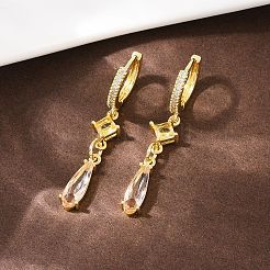 Серьги-кольца в форме слезы с микропаве из кубического циркония из латуни&nbsp;EJEW-C156-04G