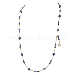 Ожерелья-лариаты из натурального лазурита круглой огранки и самородков&nbsp;NJEW-JN05727