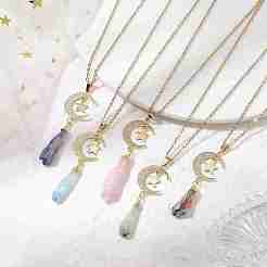 Ожерелья с подвесками из натурального кварца с гальваническим покрытием и луной и звездой&nbsp;NJEW-JN04686
