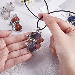 12шт 12 стильные подвески котенок из натуральных и синтетических драгоценных камней&nbsp;G-SZ0002-17