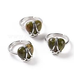 Регулируемое кольцо в форме сердца из драгоценных камней&nbsp;RJEW-P031-01P