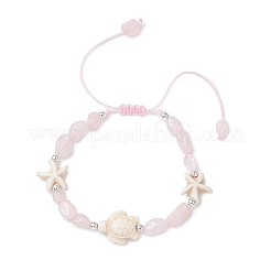 Браслеты из плетеных бусин из натурального розового кварца и синтетической бирюзы.&nbsp;BJEW-JB13275-02