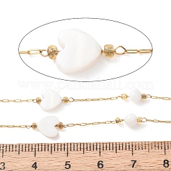 Цепи из нержавеющей стали 304 и натуральных ракушек с круглыми бусинами и сердечками&nbsp;CHS-G048-09G