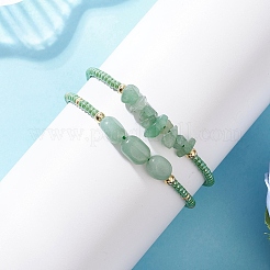 2 шт. плетеные браслеты из натурального зеленого авантюрина и стеклянных бусин для женщин&nbsp;BJEW-MZ00247-05