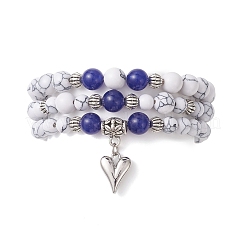 Регулируемые эластичные браслеты из натурального и окрашенного малайзийского нефрита и синтетического говлита&nbsp;BJEW-JB13029