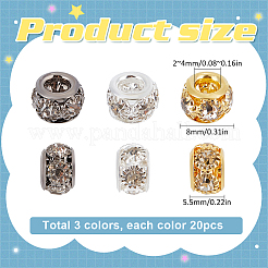 60шт 3 цвета латунные дистанционные бусины&nbsp;KK-SC0003-98